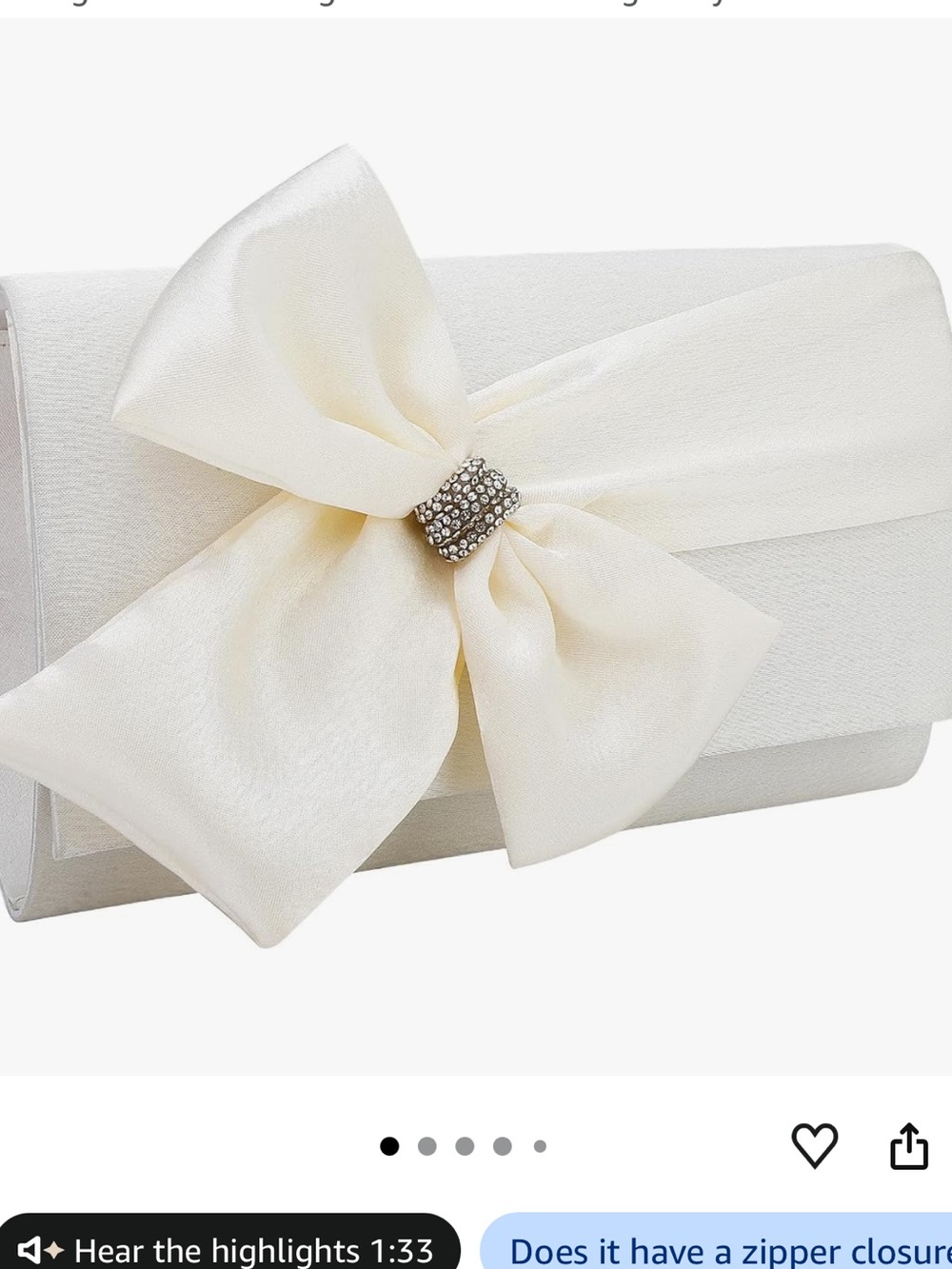 Satin Bow Clutch Purse in Ivory